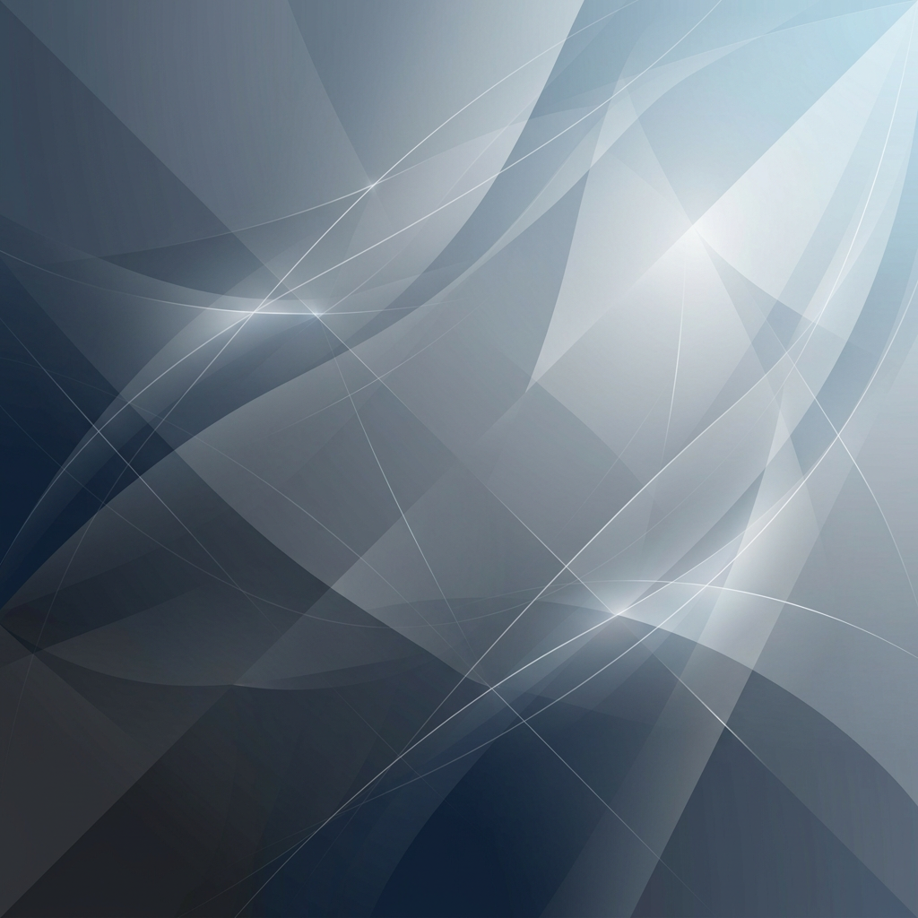 Abstract overlapping waves and lines in shades of blue and gray with light highlights